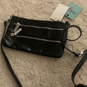 Black leather crossover bag